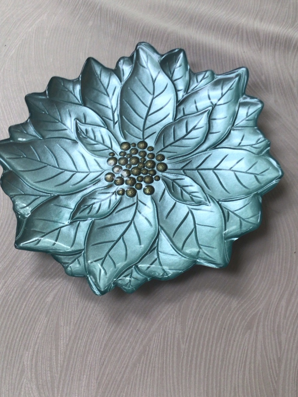 Metallic Teal Poinsettia Decorative Dish